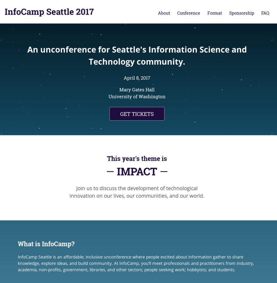 InfoCamp Seattle 2017 home page